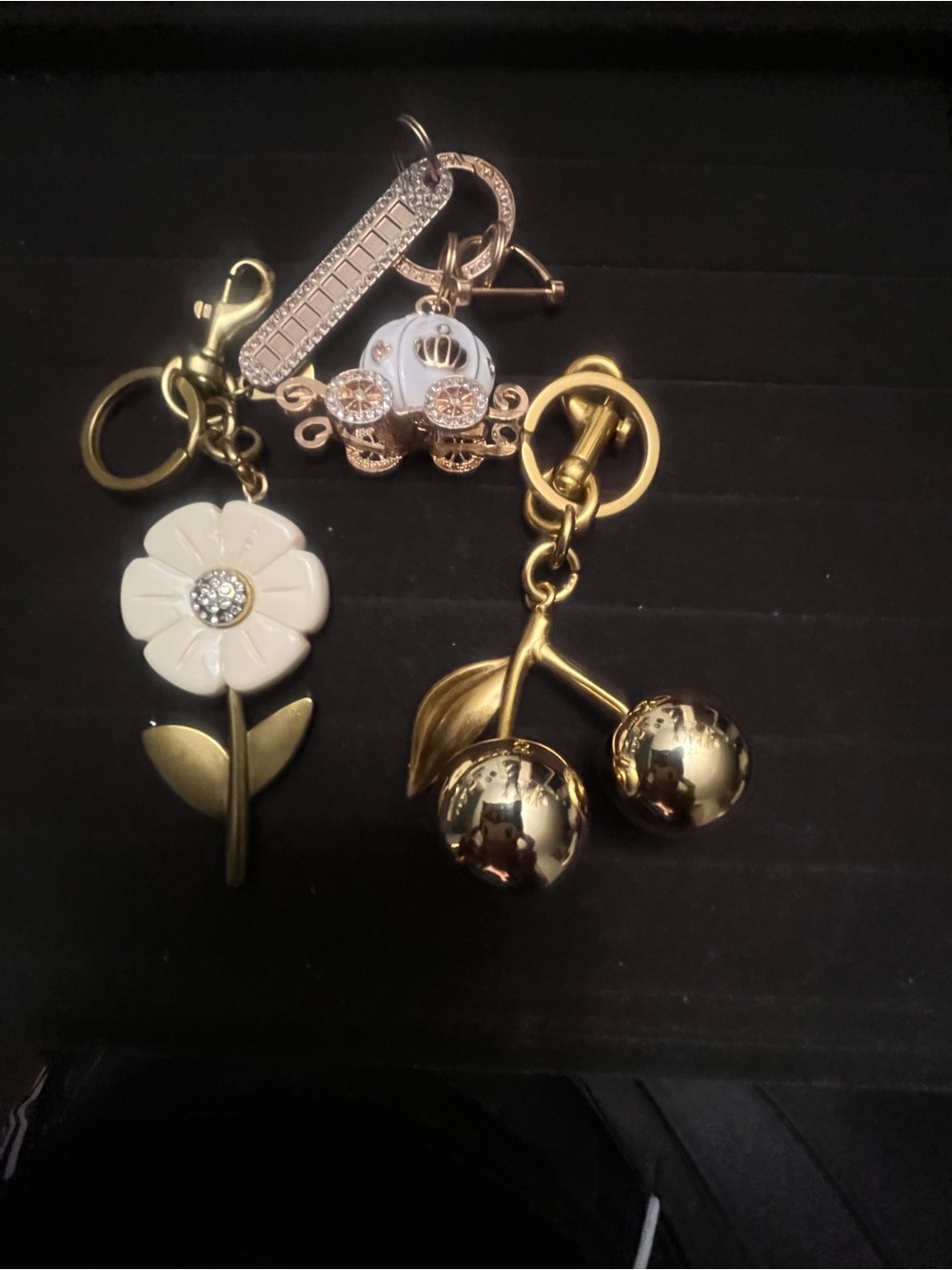 Gold Cherry & Cream Flower Keychain and Carriage keychain